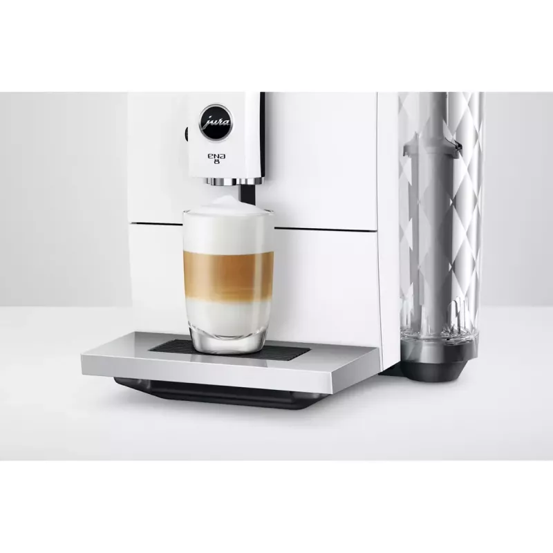 Cafetera espresso JURA ENA 8 (EC) — superautomática, depósito de agua de 1,1 l, depósito de café de 125 g, 15 programas, 15 bar, Thermoblock, Wi‑Fi, blanca