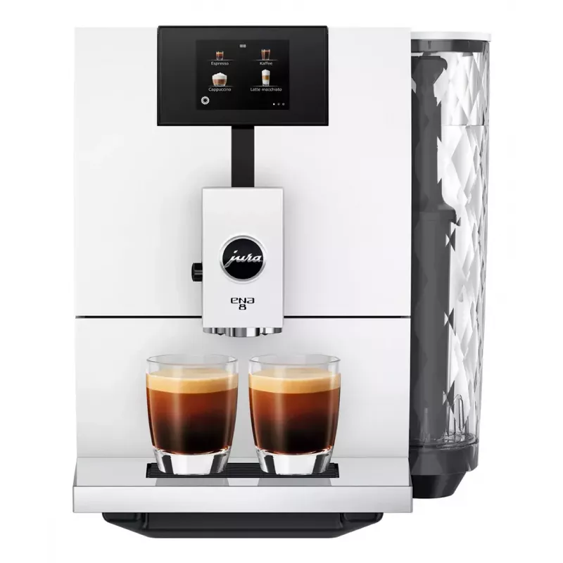 Cafetera espresso JURA ENA 8 (EC) — superautomática, depósito de agua de 1,1 l, depósito de café de 125 g, 15 programas, 15 bar, Thermoblock, Wi‑Fi, blanca