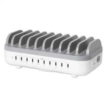 Manhattan Estación de carga USB-C de 10 puertos, salida USB-C: 10x 20 W, máx. 200 W, alimentación de red AC (incl. adaptador US/EU/UK)