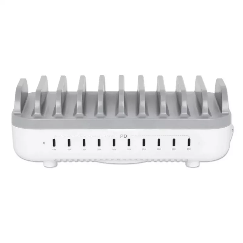 Manhattan Estación de carga USB-C de 10 puertos, salida USB-C: 10x 20 W, máx. 200 W, alimentación de red AC (incl. adaptador US/EU/UK)