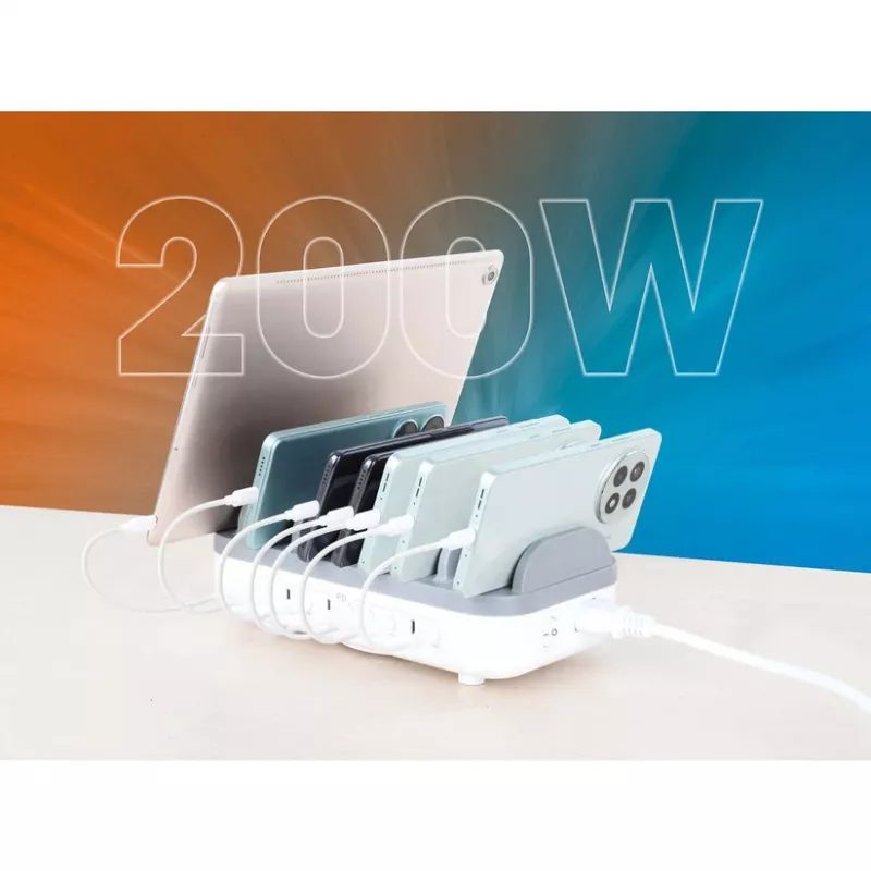 Manhattan Estación de carga USB-C de 10 puertos, salida USB-C: 10x 20 W, máx. 200 W, alimentación de red AC (incl. adaptador US/EU/UK)