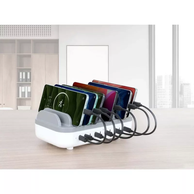 Manhattan Estación de carga USB-C de 10 puertos, salida USB-C: 10x 20 W, máx. 200 W, alimentación de red AC (incl. adaptador US/EU/UK)