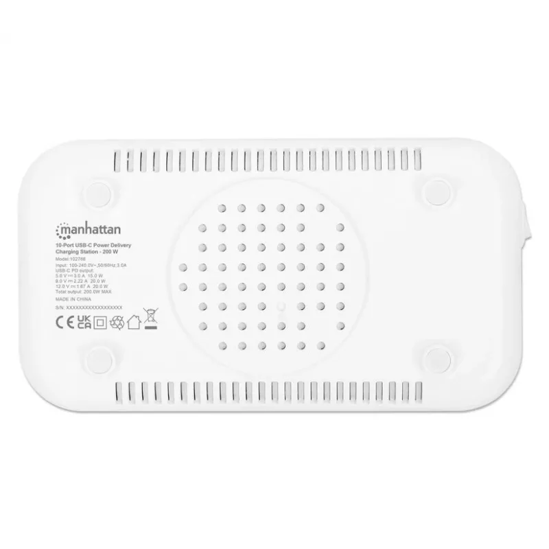Manhattan Estación de carga USB-C de 10 puertos, salida USB-C: 10x 20 W, máx. 200 W, alimentación de red AC (incl. adaptador US/EU/UK)