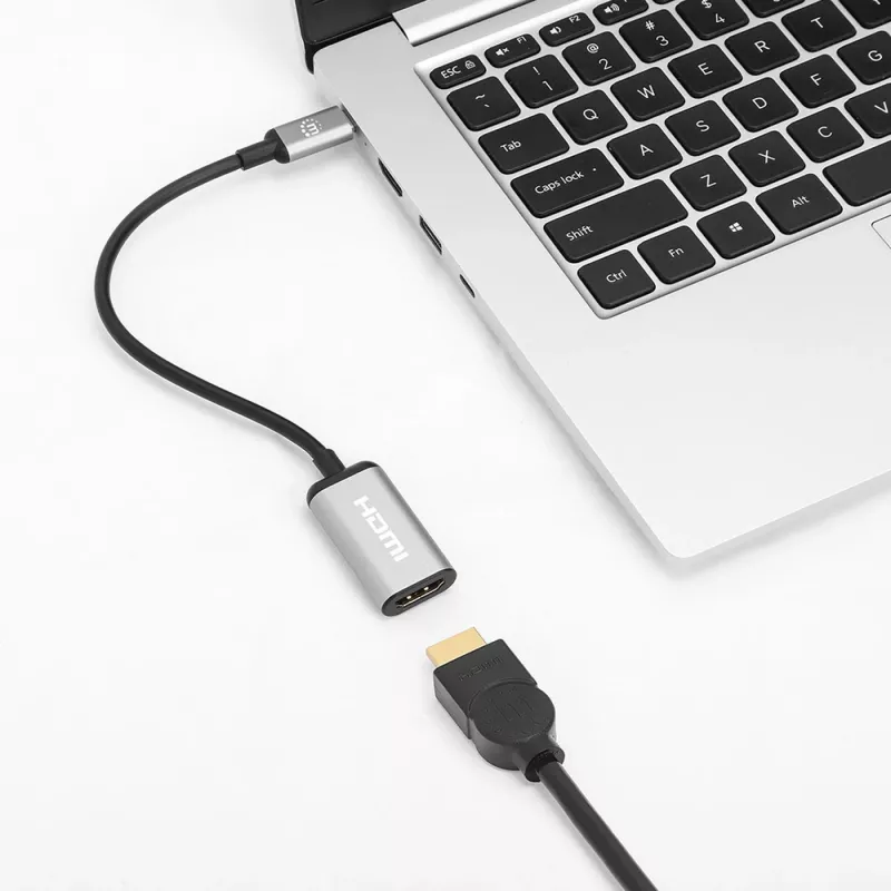 Manhattan Cable USB-C a HDMI, 4K@60Hz, 5 Gbit/s (USB 3.2 Gen1 alias USB 3.0), 15 cm, Negro, conector macho a conector hembra, tres años de garantía