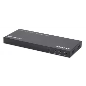 Manhattan Conmutador multivisor HDMI de 4 puertos 4K, switch con cuatro entradas en una pantalla, 4K@30Hz, múltiples opciones de visualización incluyendo imagen en imagen y pantalla dual/cuádruple, botones o mando a distancia, audio de 3,5 mm y Toslink, Negro, 3 años de garantía