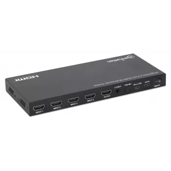 Manhattan Conmutador multivisor HDMI de 4 puertos 4K, switch con cuatro entradas en una pantalla, 4K@30Hz, múltiples opciones de visualización incluyendo imagen en imagen y pantalla dual/cuádruple, botones o mando a distancia, audio de 3,5 mm y Toslink, Negro, 3 años de garantía