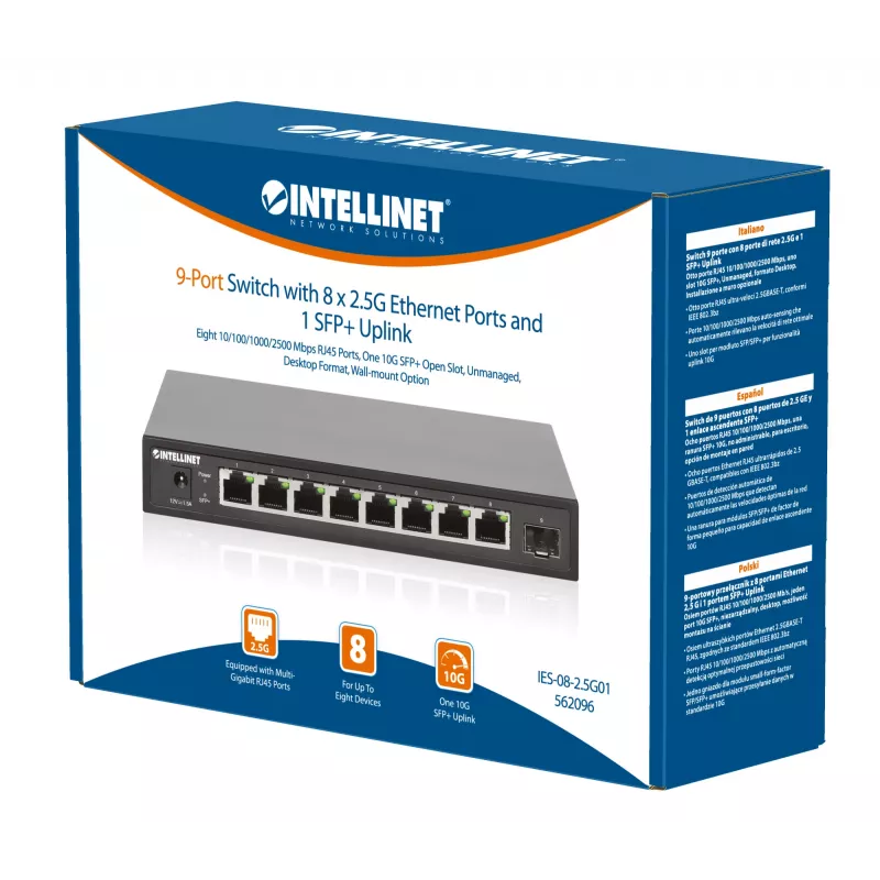 Intellinet Switch de 9 puertos 8 x puertos Ethernet 2,5G y 1 uplink SFP+