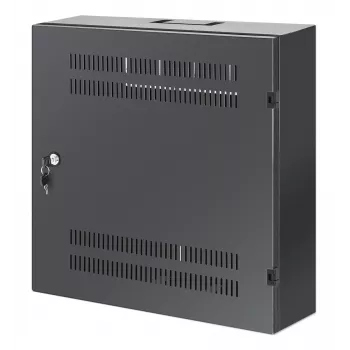 Intellinet Armario de montaje en pared de 19 pulgadas Low-Profile con 4U de raíles horizontales y 2U verticales, carcasa delgada y que ahorra espacio con solo 170 mm de profundidad, ideal para aplicaciones AV, multimedia y de vigilancia, montado, Negro RAL 7021