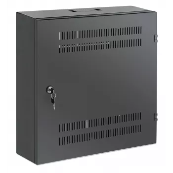 Intellinet Armario de montaje en pared de 19 pulgadas Low-Profile con 4U de raíles horizontales y 2U verticales, carcasa delgada y que ahorra espacio con solo 170 mm de profundidad, ideal para aplicaciones AV, multimedia y de vigilancia, montado, Negro RAL 7021