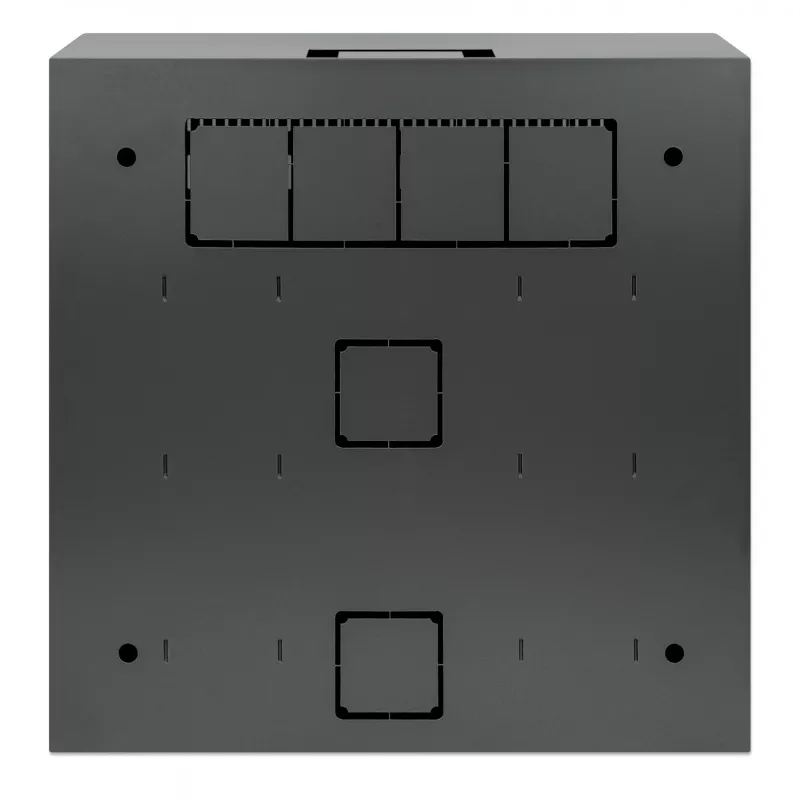 Intellinet Armario de montaje en pared de 19 pulgadas Low-Profile con 4U de raíles horizontales y 2U verticales, carcasa delgada y que ahorra espacio con solo 170 mm de profundidad, ideal para aplicaciones AV, multimedia y de vigilancia, montado, Negro RAL 7021