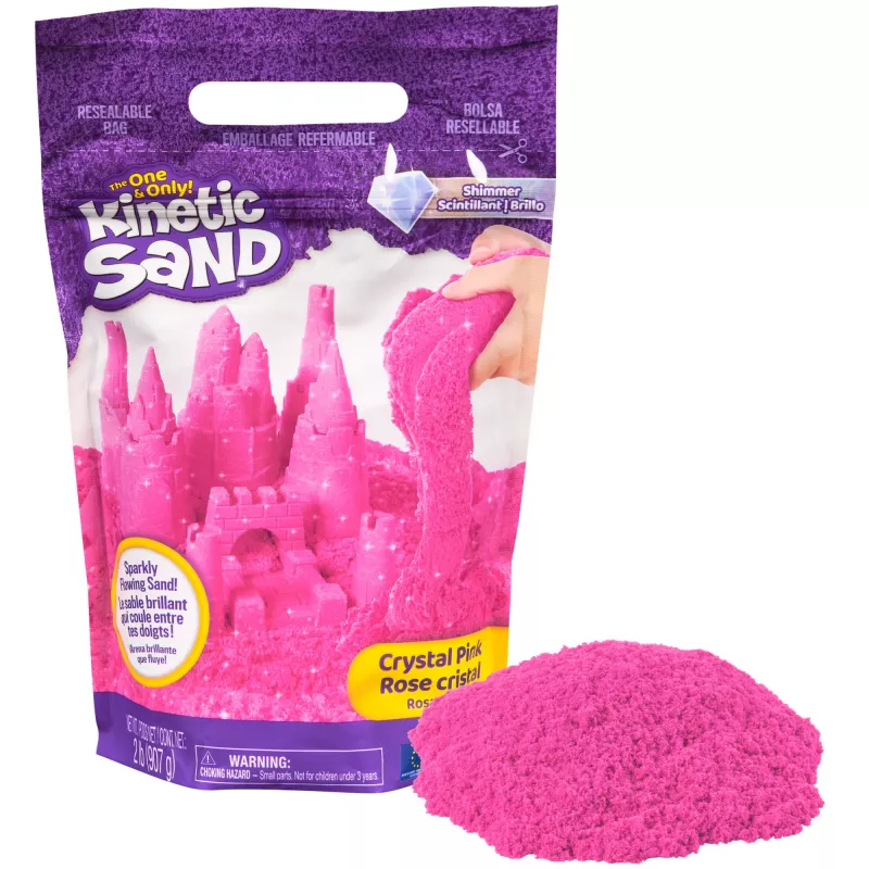 Kinetic Sand, 2 lbs arena de juego Crystal Pink con purpurina (el envase puede variar), arena sensorial moldeable para niños a partir de 3 años