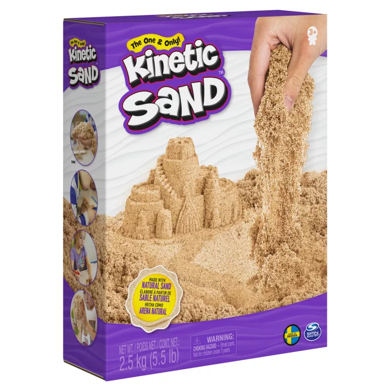 Kinetic Sand, 5,5 lbs (2,5 kg) arena de juego marrón natural para manualidades, arenero, Amazon Exclusive (el envase puede variar), juguetes sensoriales moldeables, a partir de 3 años