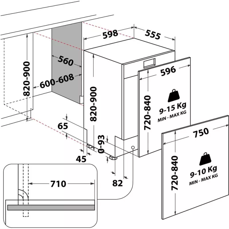 Whirlpool WH8IC15B4M6LHC0 totalmente integrable 15 cubiertos