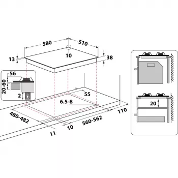 Whirlpool TGML 650 IX Acero inoxidable encastre 58 cm gas 4 zonas de cocción