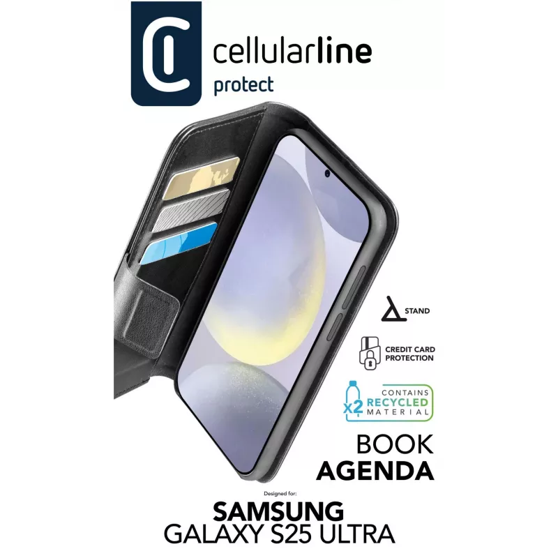 Cellularline Book Agenda - Funda tipo libro para Galaxy S25 Ultra con acabado en piel y cierre magnético