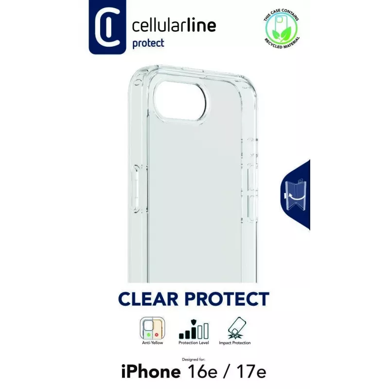 Cellularline Clear Protect - Funda rígida para iPhone 16e/17e con bordes de goma