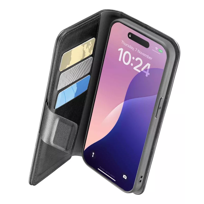 Cellularline Book Agenda - Funda tipo libro efecto piel para iPhone 16e/17e con cierre magnético