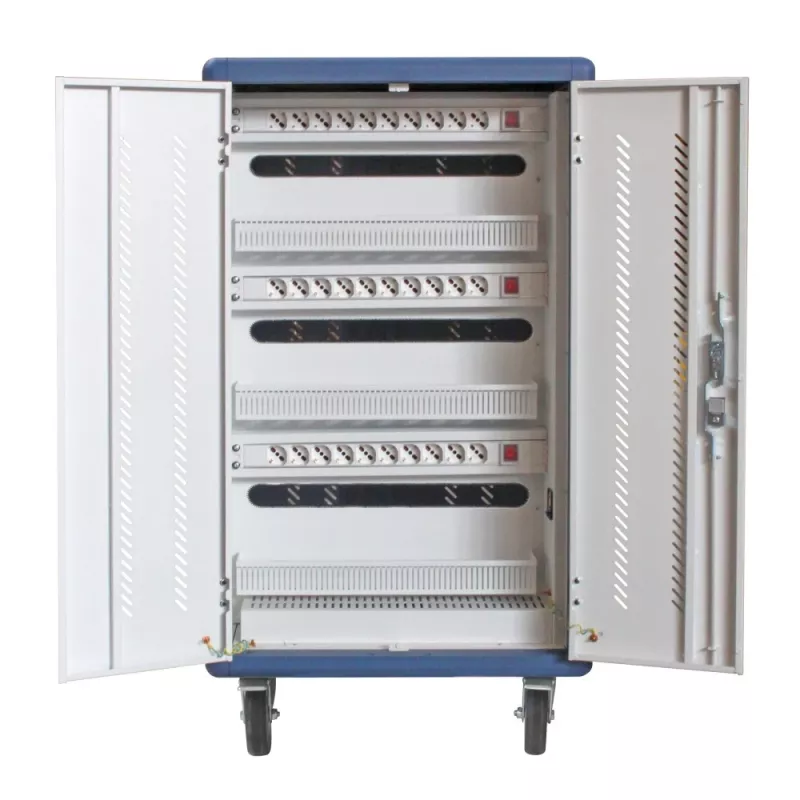 Techly I-CABINET-30DUTY carro/armario portátil de gestión de dispositivos Blanco, Azul