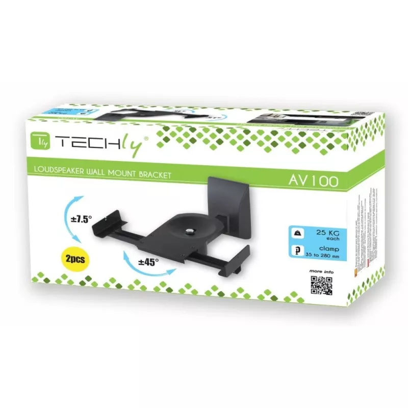 Techly Pareja de soportes de pared para altavoces hasta 25 kg Negro ICA-SP SS201