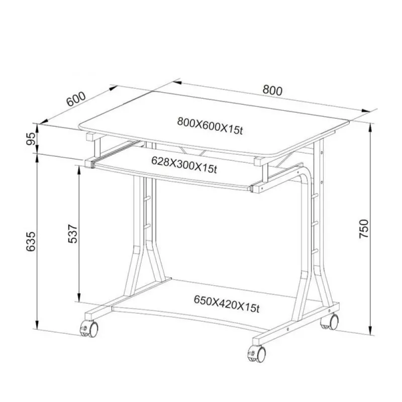 Techly Mesa de PC compacta de metal y cristal con ruedas ICA-TB 3791A
