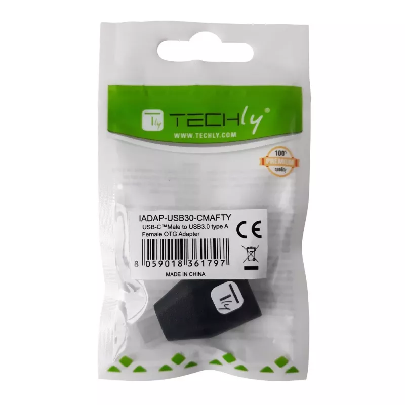 Techly Adaptador USB-C macho a USB-A hembra Negro, USB A, USB C, Negro