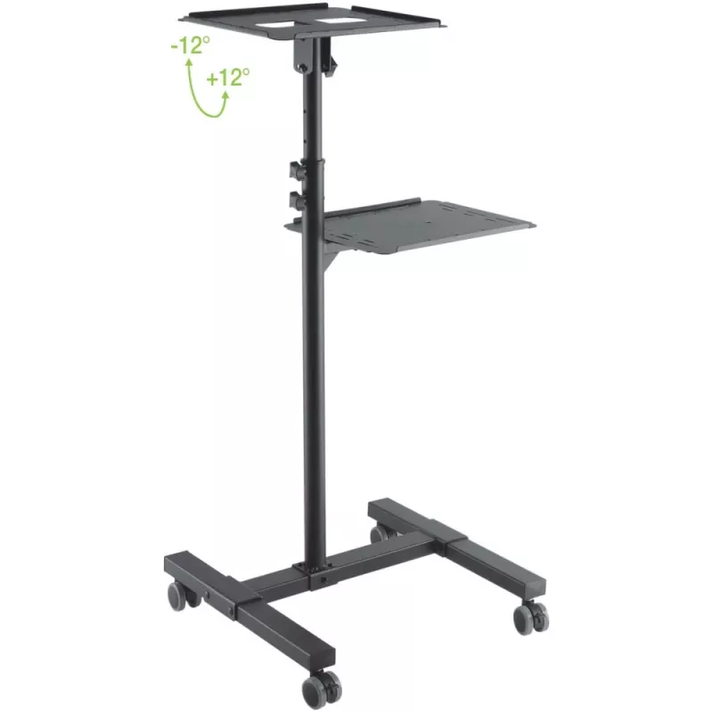 Techly ICA-TB TPM-10 carro regulable en altura para proyector y portátil con estante, negro