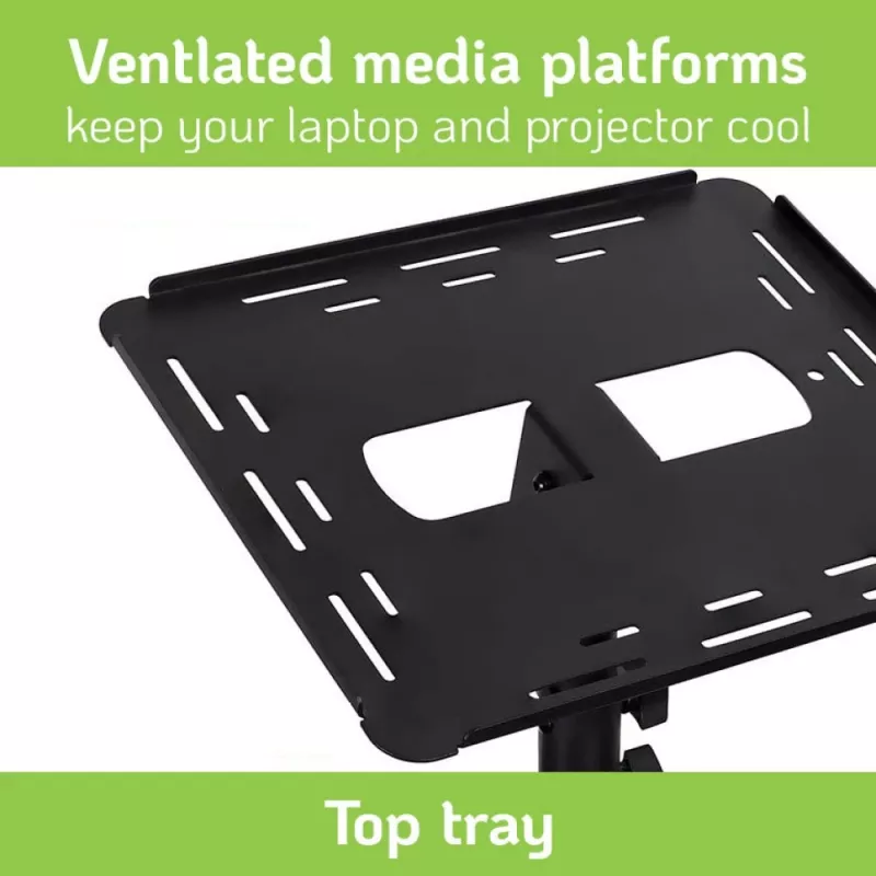 Techly ICA-TB TPM-10 carro regulable en altura para proyector y portátil con estante, negro