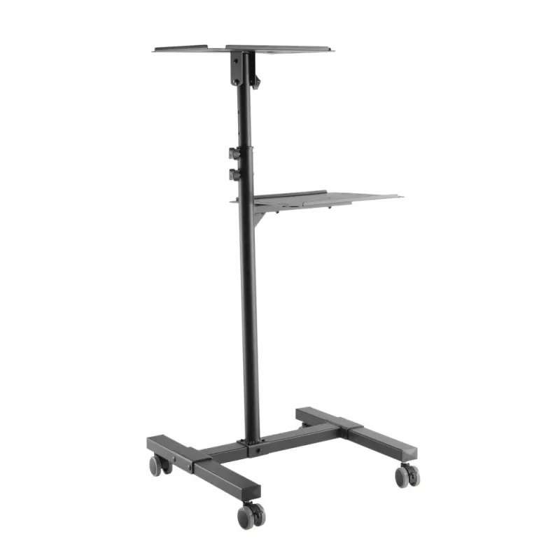 Techly ICA-TB TPM-10 carro regulable en altura para proyector y portátil con estante, negro