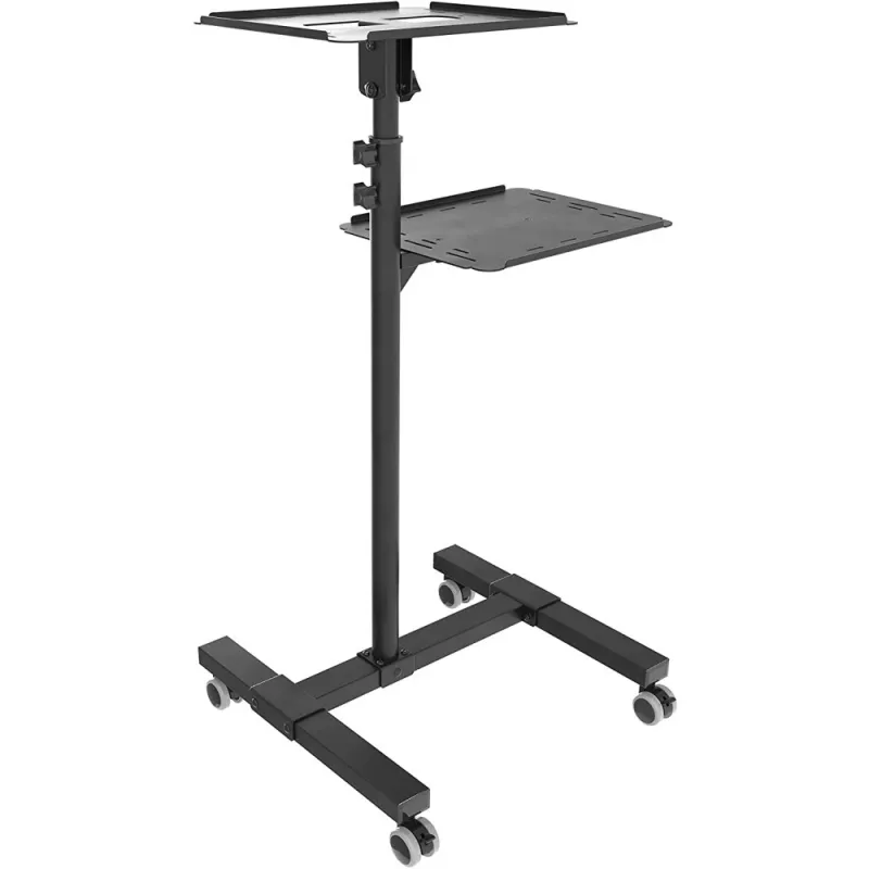 Techly ICA-TB TPM-10 carro regulable en altura para proyector y portátil con estante, negro