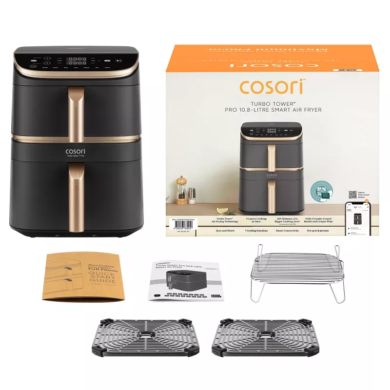 Cosori Turbo Tower Pro Smart freidora de aire vertical individual 10,8 L 2630 W negra, dorada