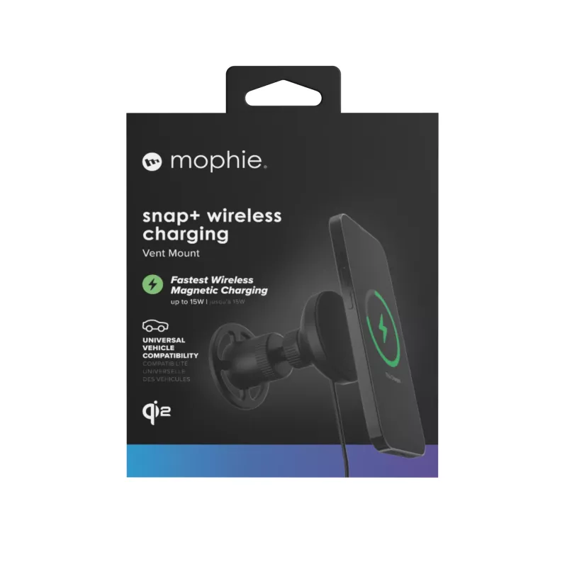 mophie Snap+ Wireless Charging Vent Smartphone Negro Mechero Carga rápida Coche