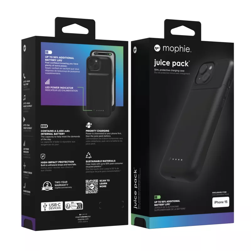mophie Juice Funda para teléfono 15,5 cm (6,1 pulgadas) Funda Negra
