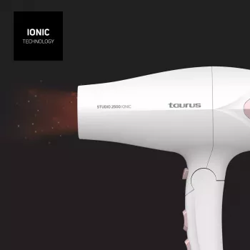 Secador de pelo Taurus STUDIO 2500 IONIC 2400 W blanco con función iónica, 3 niveles de calor, 2 velocidades, difusor y concentrador