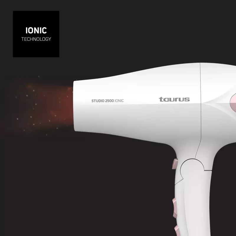 Secador de pelo Taurus STUDIO 2500 IONIC 2400 W blanco con función iónica, 3 niveles de calor, 2 velocidades, difusor y concentrador