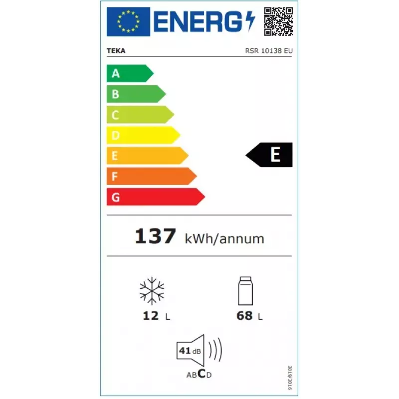 Frigorífico independiente TEKA RSR 10138, 80 L de capacidad total (68 L frigorífico, 12 L congelador), compresor inverter, blanco