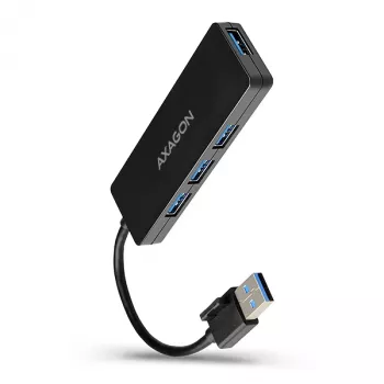 Hub USB SuperSpeed delgado Axagon, USB 3.2 Gen 1 (3.1 Gen 1) Type-A, USB 3.2 Gen 1 (3.1 Gen 1) Type-A, 5000 Mbit/s, negro, plástico, 0,14 m