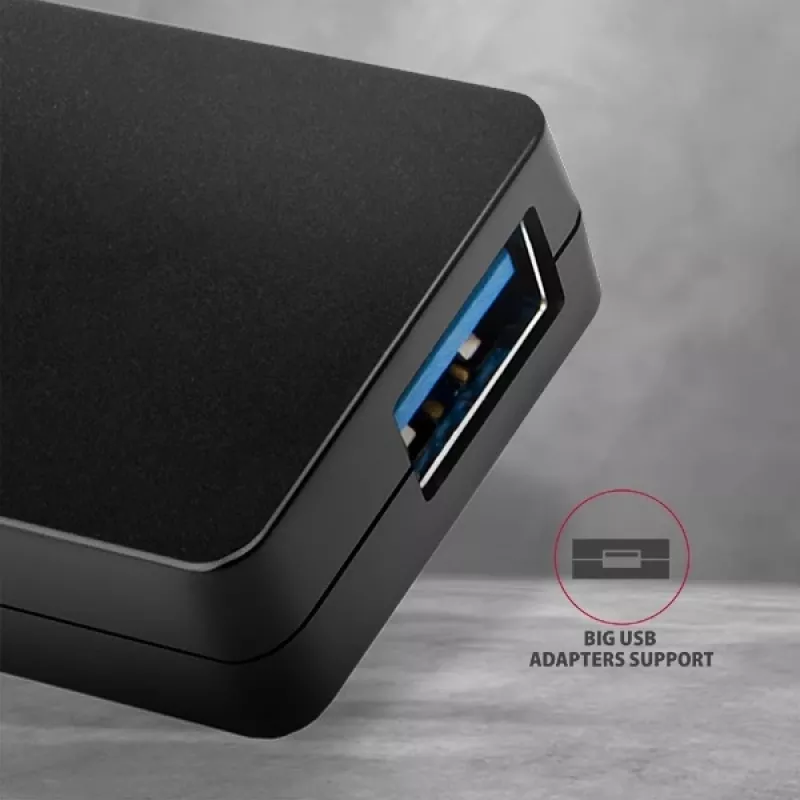 Hub USB SuperSpeed delgado Axagon, USB 3.2 Gen 1 (3.1 Gen 1) Type-A, USB 3.2 Gen 1 (3.1 Gen 1) Type-A, 5000 Mbit/s, negro, plástico, 0,14 m