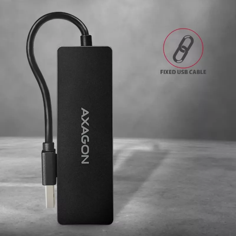 Hub USB SuperSpeed delgado Axagon, USB 3.2 Gen 1 (3.1 Gen 1) Type-A, USB 3.2 Gen 1 (3.1 Gen 1) Type-A, 5000 Mbit/s, negro, plástico, 0,14 m