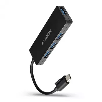 Hub USB-C SuperSpeed delgado Axagon, USB 3.2 Gen 1 (3.1 Gen 1) Type-C, USB 3.2 Gen 1 (3.1 Gen 1) Type-A, 5000 Mbit/s, negro, plástico, 0,14 m