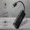 Hub USB-C SuperSpeed delgado Axagon, USB 3.2 Gen 1 (3.1 Gen 1) Type-C, USB 3.2 Gen 1 (3.1 Gen 1) Type-A, 5000 Mbit/s, negro, plástico, 0,14 m