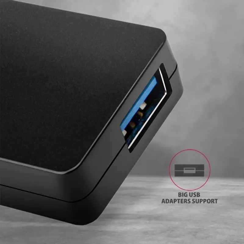 Hub USB-C SuperSpeed delgado Axagon, USB 3.2 Gen 1 (3.1 Gen 1) Type-C, USB 3.2 Gen 1 (3.1 Gen 1) Type-A, 5000 Mbit/s, negro, plástico, 0,14 m