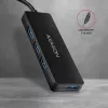 Hub USB-C SuperSpeed delgado Axagon, USB 3.2 Gen 1 (3.1 Gen 1) Type-C, USB 3.2 Gen 1 (3.1 Gen 1) Type-A, 5000 Mbit/s, negro, plástico, 0,14 m