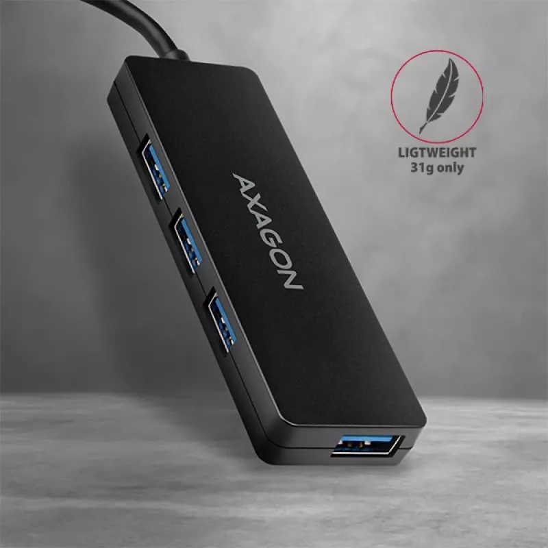 Hub USB-C SuperSpeed delgado Axagon, USB 3.2 Gen 1 (3.1 Gen 1) Type-C, USB 3.2 Gen 1 (3.1 Gen 1) Type-A, 5000 Mbit/s, negro, plástico, 0,14 m