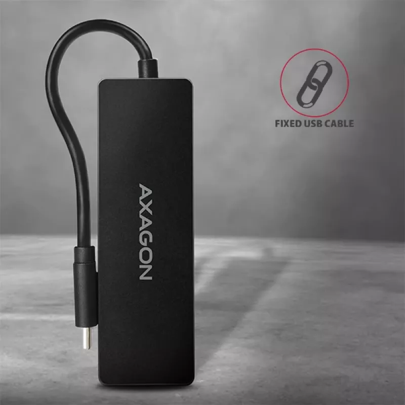 Hub USB-C SuperSpeed delgado Axagon, USB 3.2 Gen 1 (3.1 Gen 1) Type-C, USB 3.2 Gen 1 (3.1 Gen 1) Type-A, 5000 Mbit/s, negro, plástico, 0,14 m