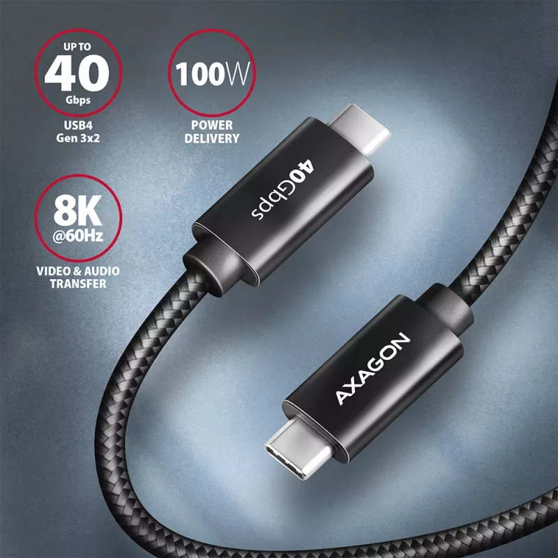 Cable USB Axagon BUCM432-CM10AB USB4 Gen 3x2 1 m USB C negro