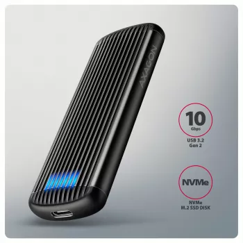Carcasa metálica externa USB-C 10 Gbit/s sin tornillos AXAGON EEM2-SC para SSD M.2 NVMe, una bahía, gris