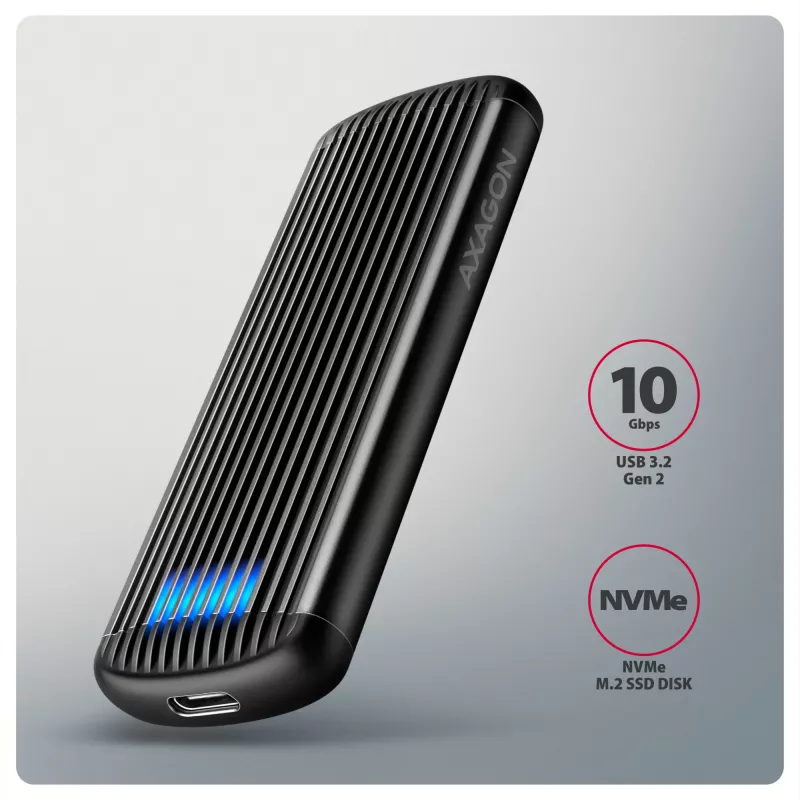 Carcasa metálica externa USB-C 10 Gbit/s sin tornillos AXAGON EEM2-SC para SSD M.2 NVMe, una bahía, gris
