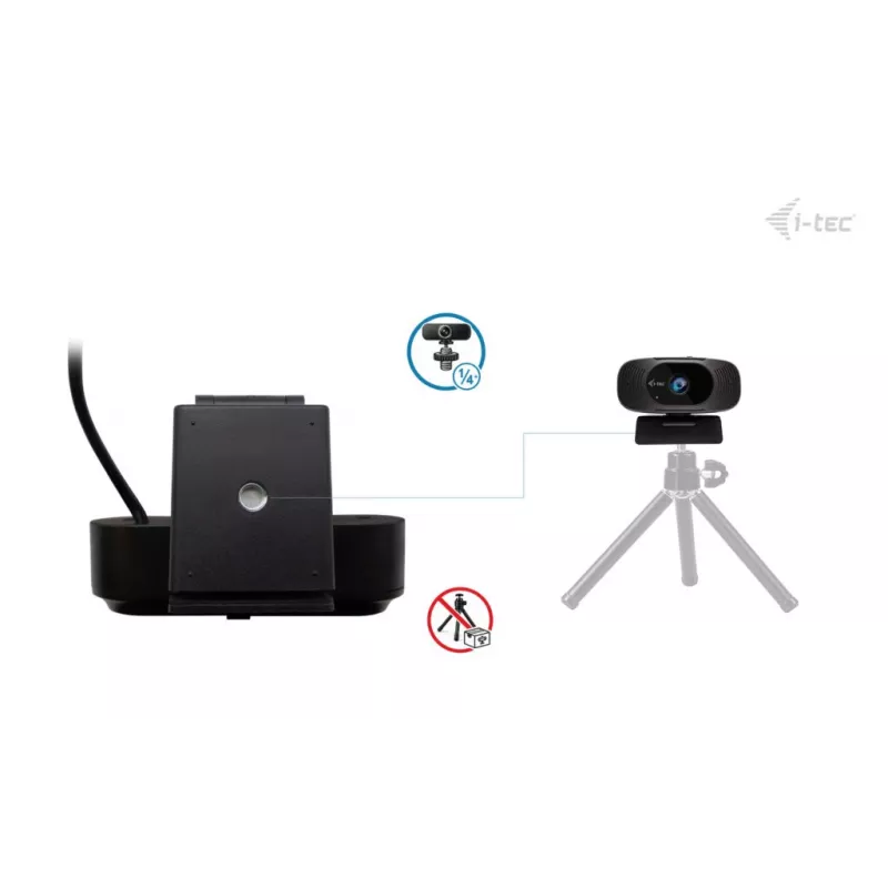 Webcam i-tec SOLOMON 300 4K, USB, 3840×2160, 8,29 MP, soporte con clip, negro