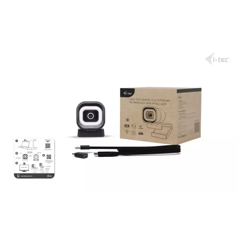 Webcam ITEC i-tec SOLOMON 700 STREAM 4K con 3840x2160@60fps, 8,29 MP, USB-C, rosca de trípode de 1/4