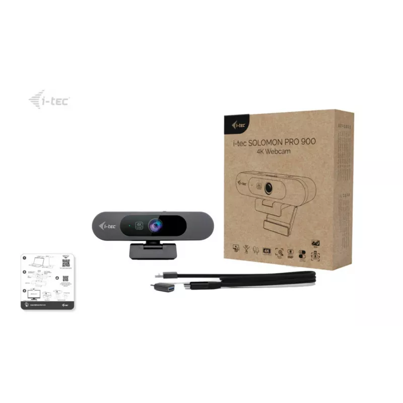 Webcam ITEC SOLOMON PRO 900 4K, 3840×2160, 8,29 MP, USB, soporte con clip, negro